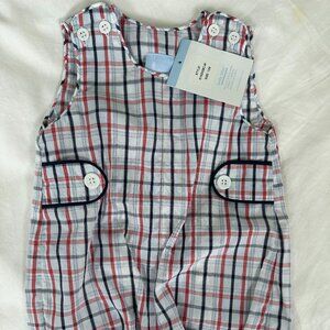 NWT Bella Bliss Plaid John John Romper - 12m